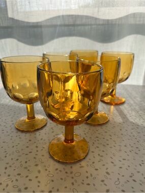 Honey Gold Amber Thumbprint Glass Goblets - Vintage Bartlett Collins